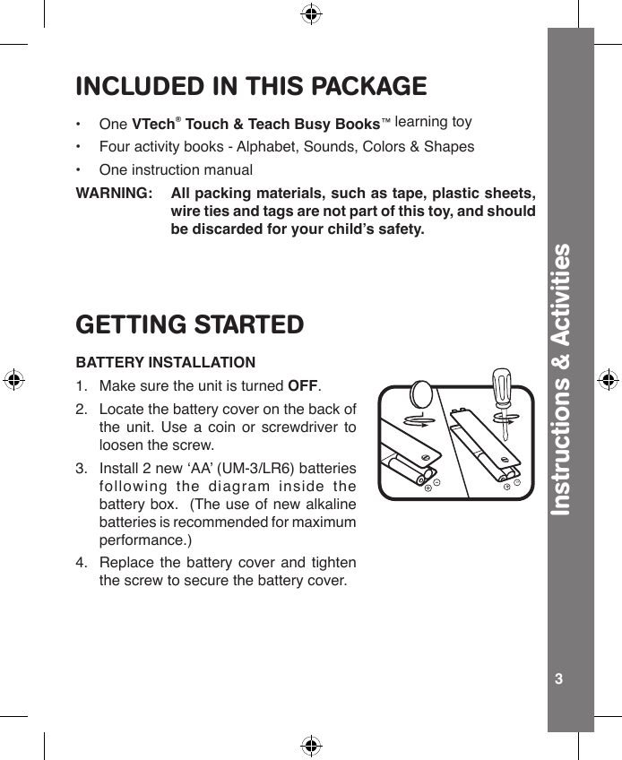 Page 4 of 10 - Vtech Vtech-Touch-And-Teach-Busy-Books-Owners-Manual- Touch & Teach Busy Books Vtech-touch-and-teach-busy-books-owners-manual