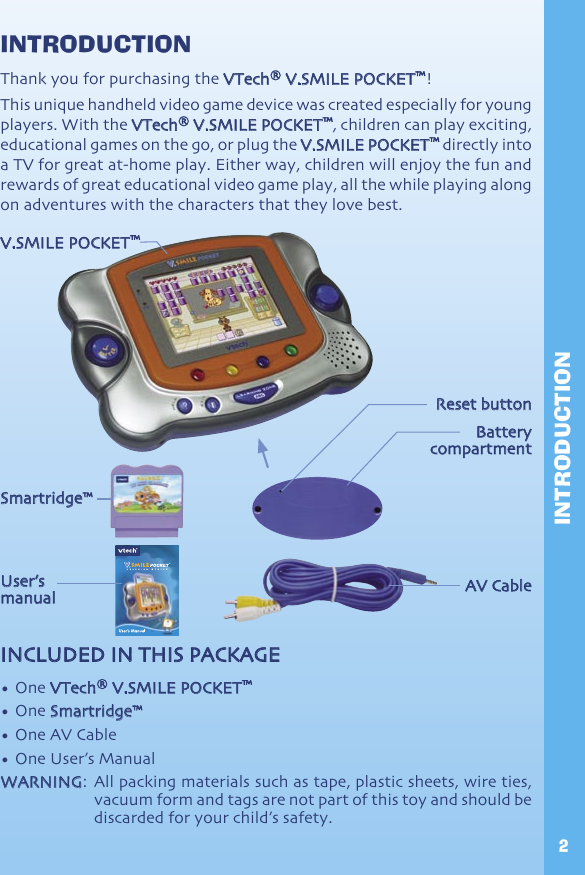 Page 3 of 12 - Vtech Vtech-V-Smile-Pocket-Original-Owners-Manual- 64400 Manual  Vtech-v-smile-pocket-original-owners-manual