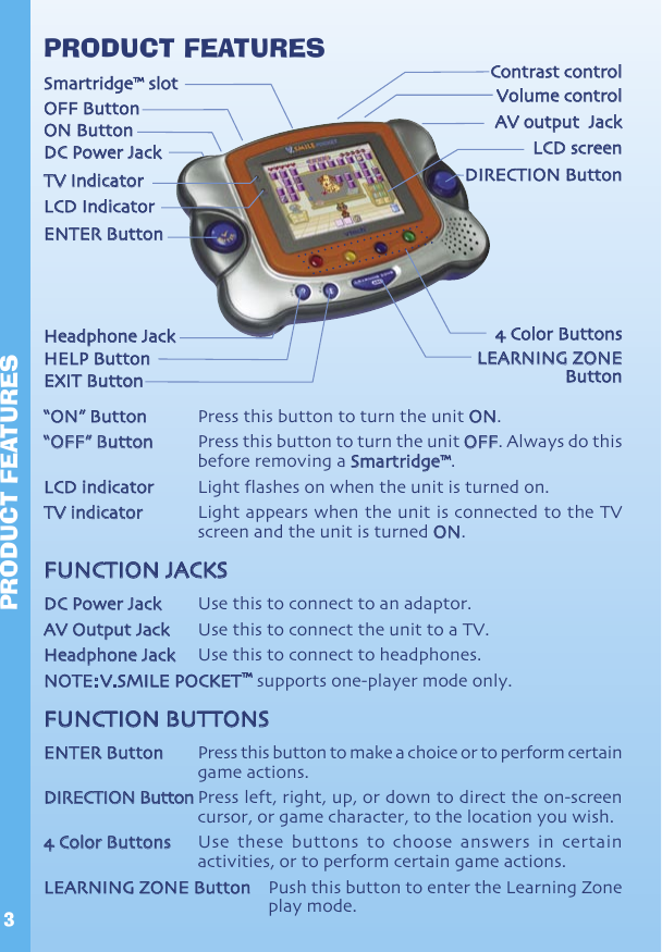 Page 4 of 12 - Vtech Vtech-V-Smile-Pocket-Original-Owners-Manual- 64400 Manual  Vtech-v-smile-pocket-original-owners-manual