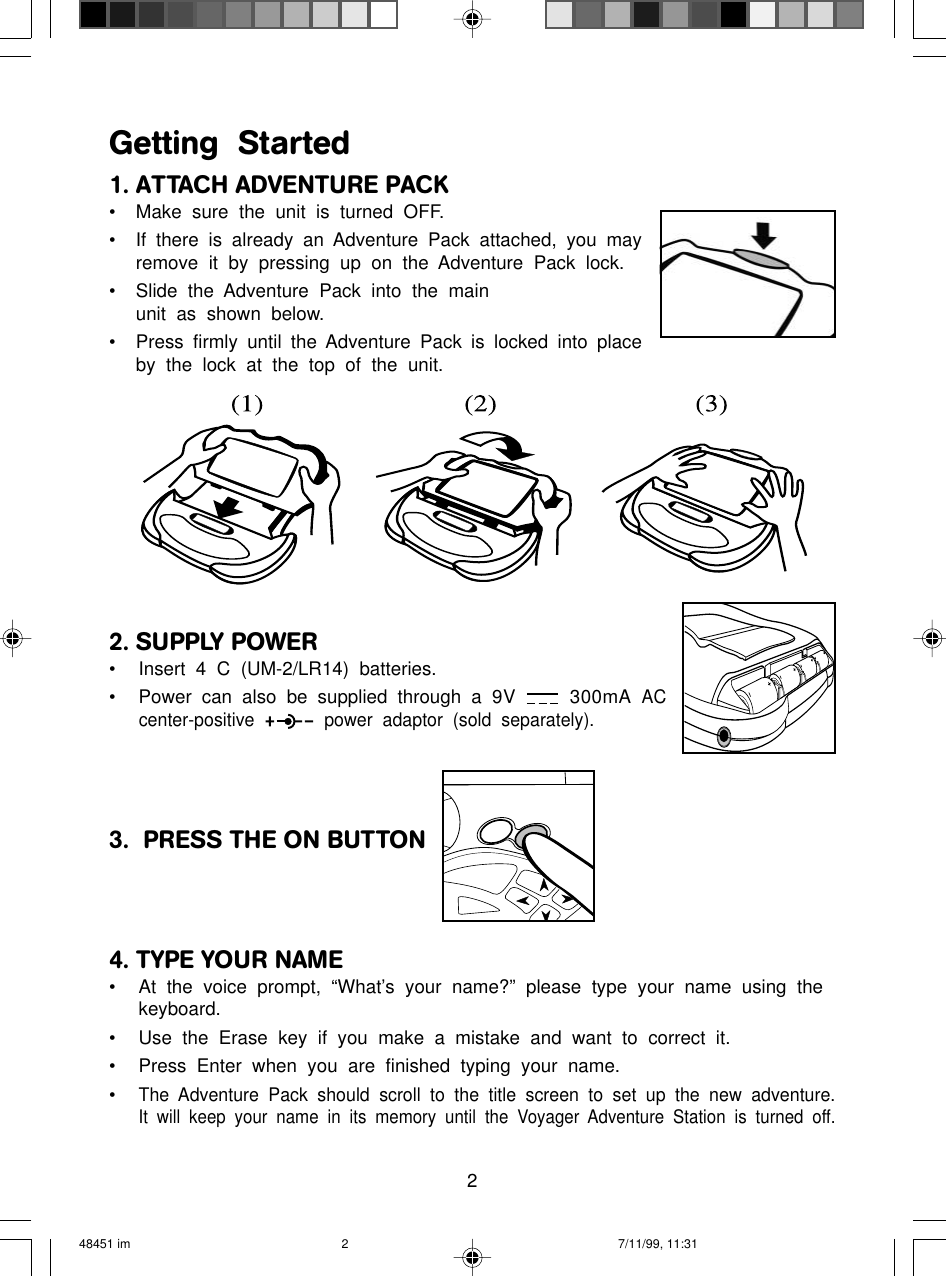 Page 2 of 8 - Vtech Vtech-Voyager-Adventure-Pak-Deep-Sea-Discoveries-Owners-Manual- Voyager DeepSea Discoveries  Vtech-voyager-adventure-pak-deep-sea-discoveries-owners-manual