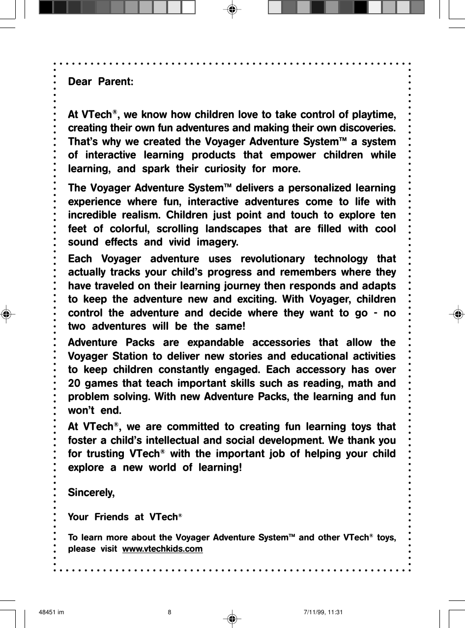 Page 8 of 8 - Vtech Vtech-Voyager-Adventure-Pak-Deep-Sea-Discoveries-Owners-Manual- Voyager DeepSea Discoveries  Vtech-voyager-adventure-pak-deep-sea-discoveries-owners-manual