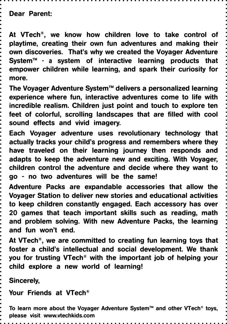Page 2 of 12 - Vtech Vtech-Voyager-Adventure-System-Owners-Manual- Voyager Advernture System  Vtech-voyager-adventure-system-owners-manual