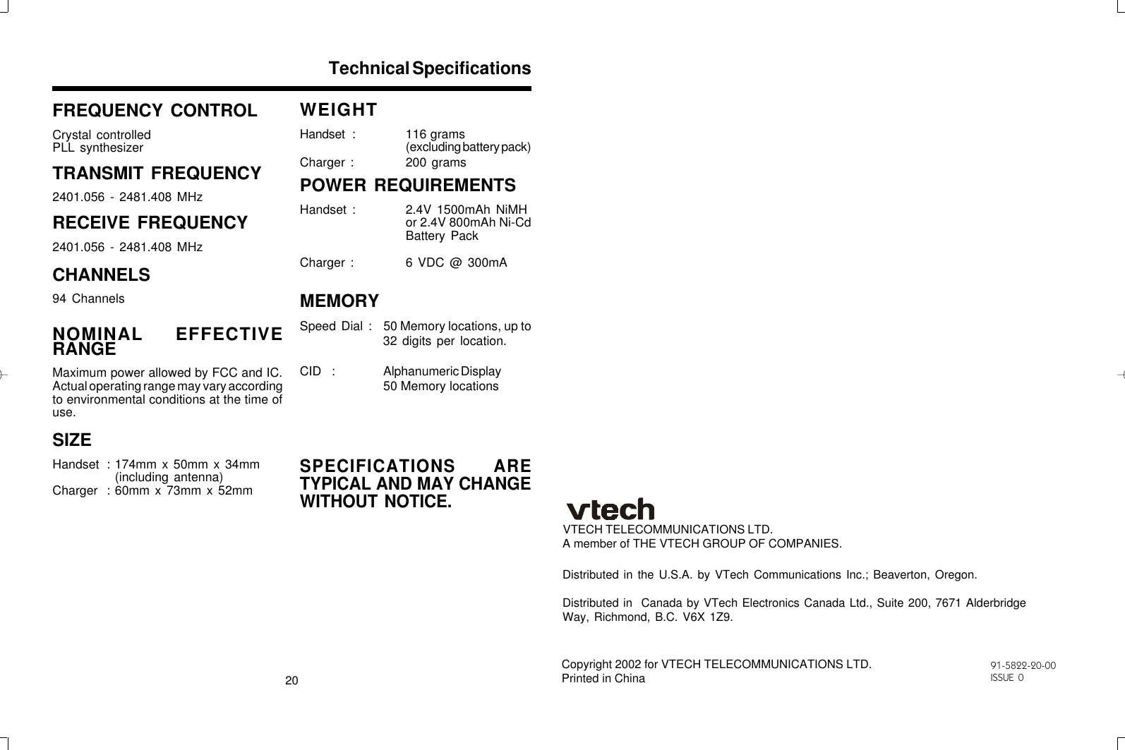 Page 11 of 11 - Vtech Vtech-Vt20-2420-Users-Manual- Vt20-2420 Manual DEC28.p65  Vtech-vt20-2420-users-manual