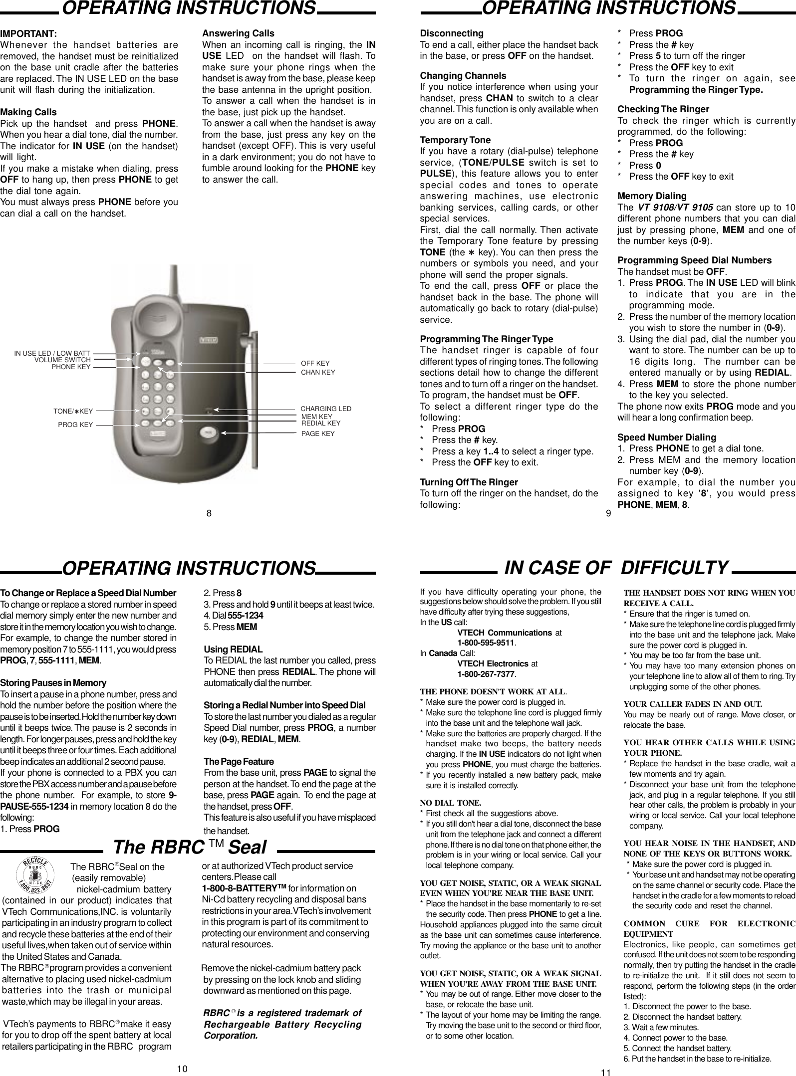 Page 3 of 4 - Vtech Vtech-Vt-9105-Users-Manual- U9108MAN  Vtech-vt-9105-users-manual