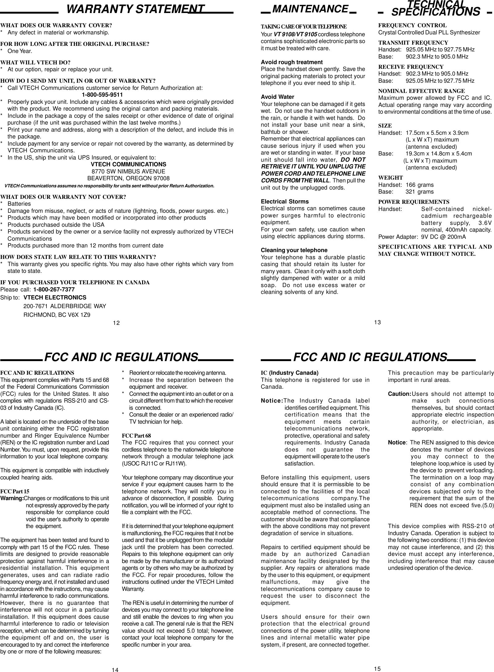 Page 4 of 4 - Vtech Vtech-Vt-9105-Users-Manual- U9108MAN  Vtech-vt-9105-users-manual