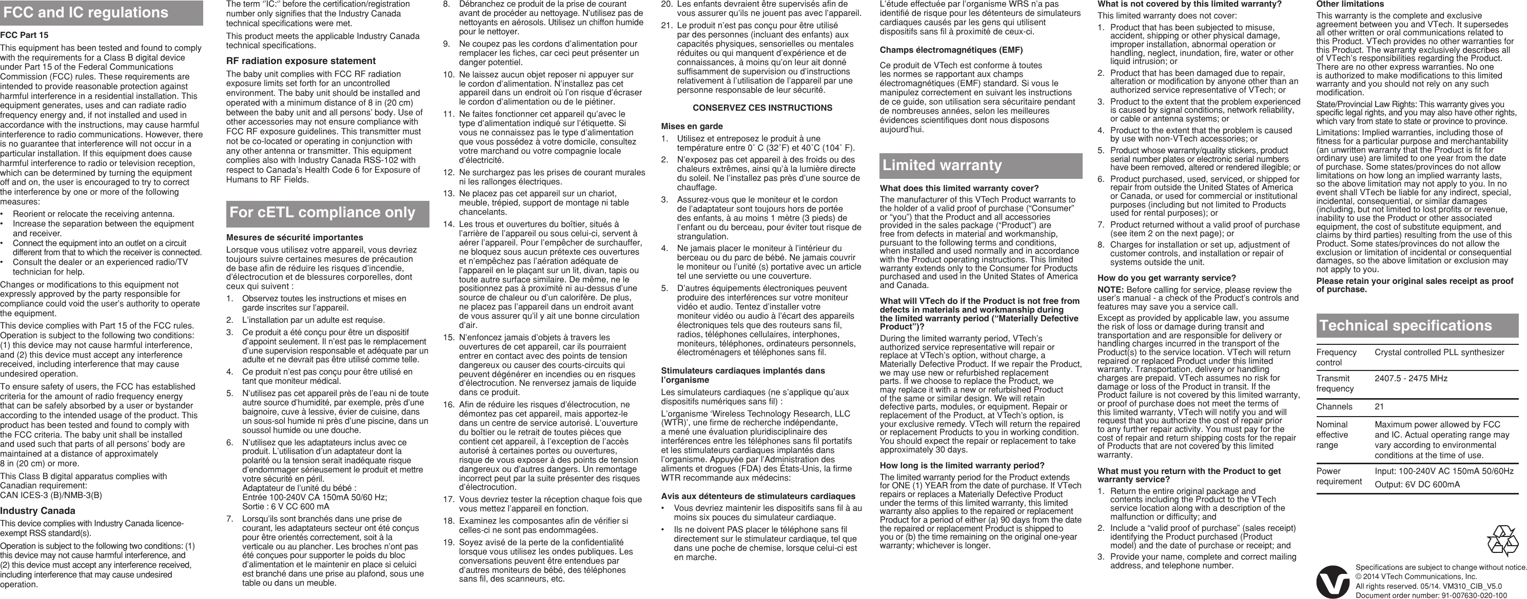 Page 2 of 2 - Vtech Vtech-Vtech-Baby-Monitor-Vm310-Users-Manual- Vtech-vtech-baby-monitor-vm310-users-manual