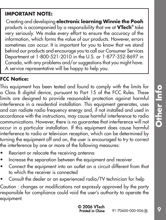Page 10 of 10 - Vtech Vtech-Winnie-The-Pooh-Explore-N-Learn-Table-Owners-Manual- 70600IMAW Vtech-winnie-the-pooh-explore-n-learn-table-owners-manual