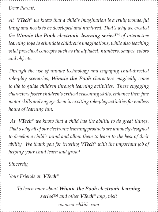 Page 2 of 10 - Vtech Vtech-Winnie-The-Pooh-Explore-N-Learn-Table-Owners-Manual- 70600IMAW Vtech-winnie-the-pooh-explore-n-learn-table-owners-manual