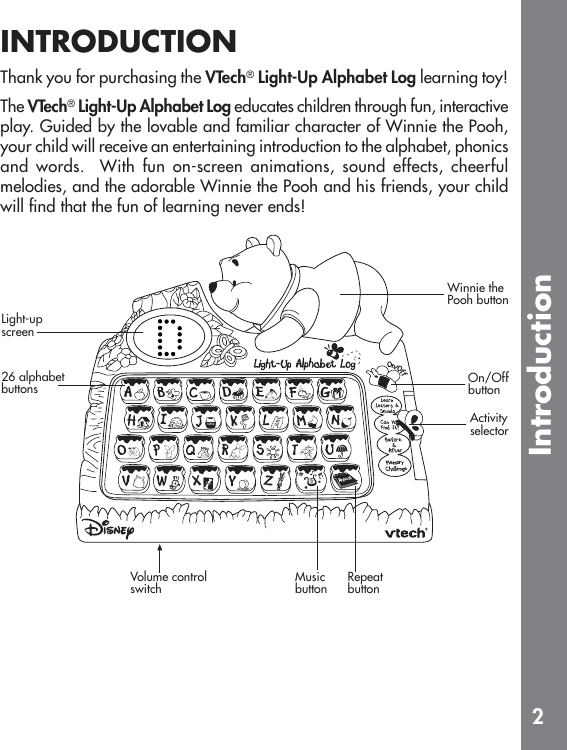 Page 3 of 10 - Vtech Vtech-Winnie-The-Pooh-Light-Up-Alphabet-Log-Owners-Manual- 61720 I/M  Vtech-winnie-the-pooh-light-up-alphabet-log-owners-manual