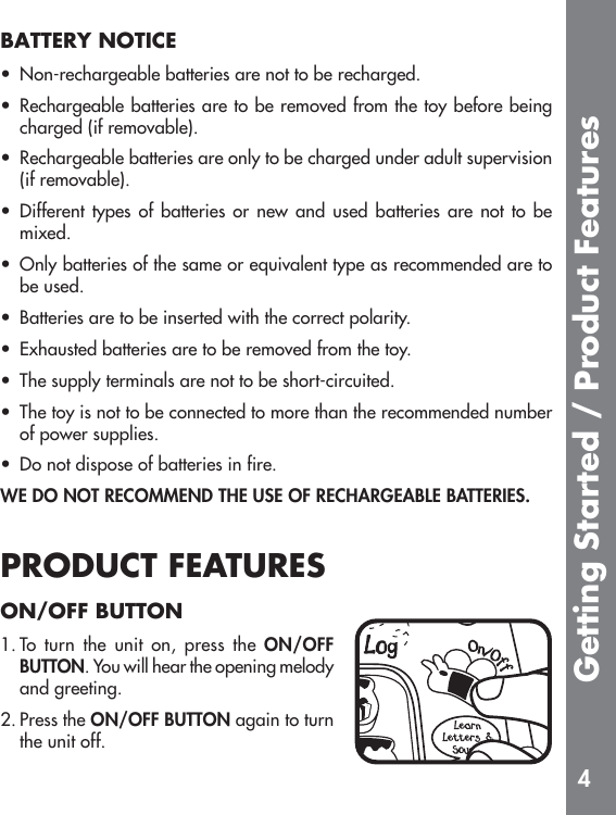 Page 5 of 10 - Vtech Vtech-Winnie-The-Pooh-Light-Up-Alphabet-Log-Owners-Manual- 61720 I/M  Vtech-winnie-the-pooh-light-up-alphabet-log-owners-manual