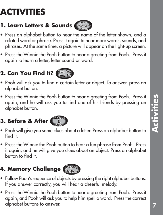 Page 8 of 10 - Vtech Vtech-Winnie-The-Pooh-Light-Up-Alphabet-Log-Owners-Manual- 61720 I/M  Vtech-winnie-the-pooh-light-up-alphabet-log-owners-manual