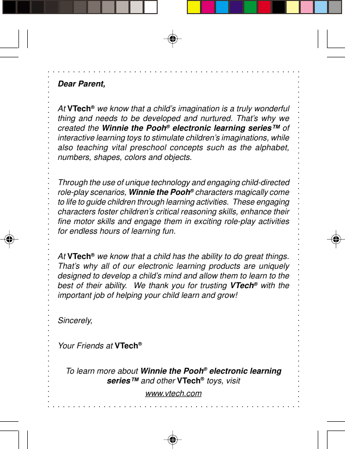 Page 2 of 12 - Vtech Vtech-Winnie-The-Pooh-Musical-Learning-Center-Owners-Manual- Winnie The Pooh Musical Learning Center  Vtech-winnie-the-pooh-musical-learning-center-owners-manual