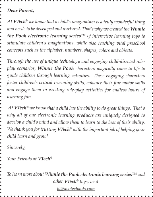 Page 2 of 9 - Vtech Vtech-Winnie-The-Pooh-Pop-Up-Honey-Pot-Owners-Manual- Winnie The Pooh Pop Up Honey Pot  Vtech-winnie-the-pooh-pop-up-honey-pot-owners-manual