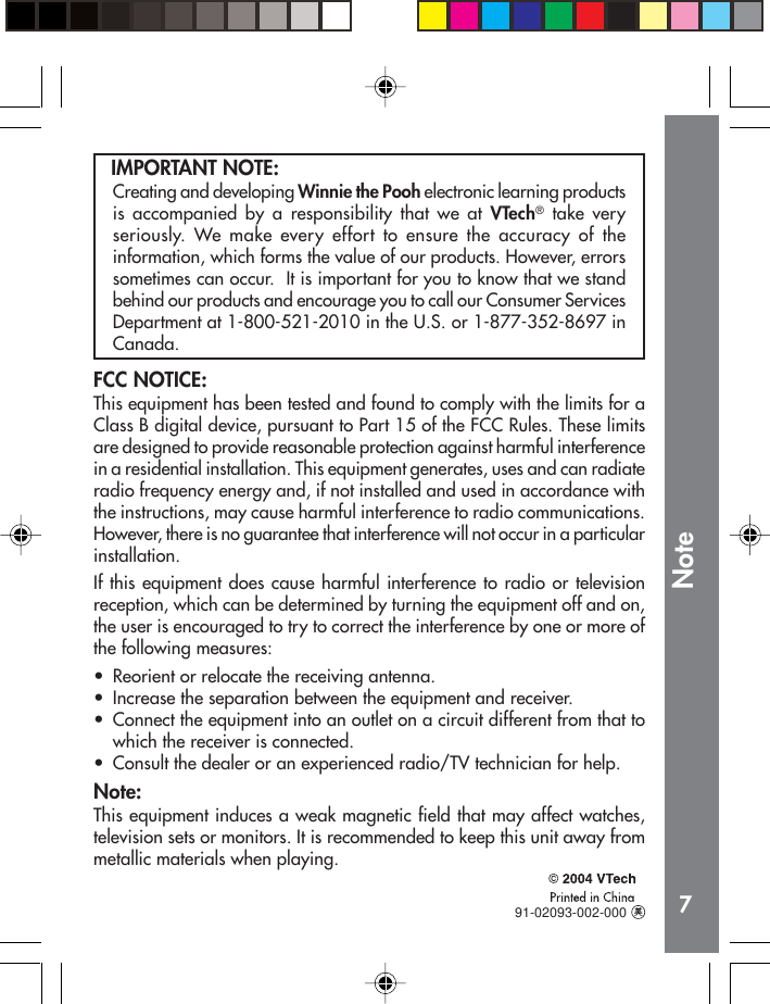 Page 8 of 8 - Vtech Vtech-Winnie-The-Pooh-Sort-N-Learn-Cart-Owners-Manual- 61960muop  Vtech-winnie-the-pooh-sort-n-learn-cart-owners-manual