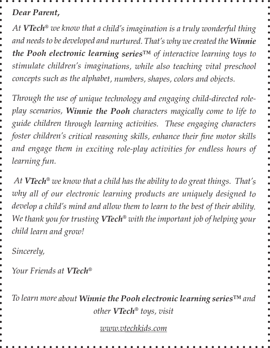 Page 2 of 12 - Vtech Vtech-Winnie-The-Pooh-Users-Manual-  Vtech-winnie-the-pooh-users-manual