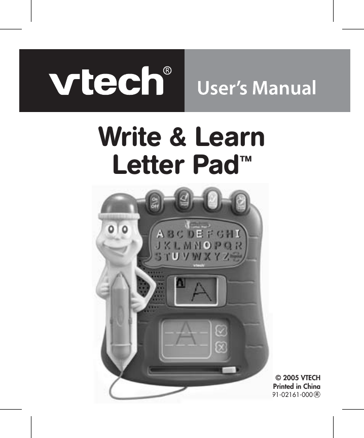 Page 1 of 10 - Vtech Vtech-Write-And-Learn-Letter-Pad-Owners-Manual- 67700IM  Vtech-write-and-learn-letter-pad-owners-manual