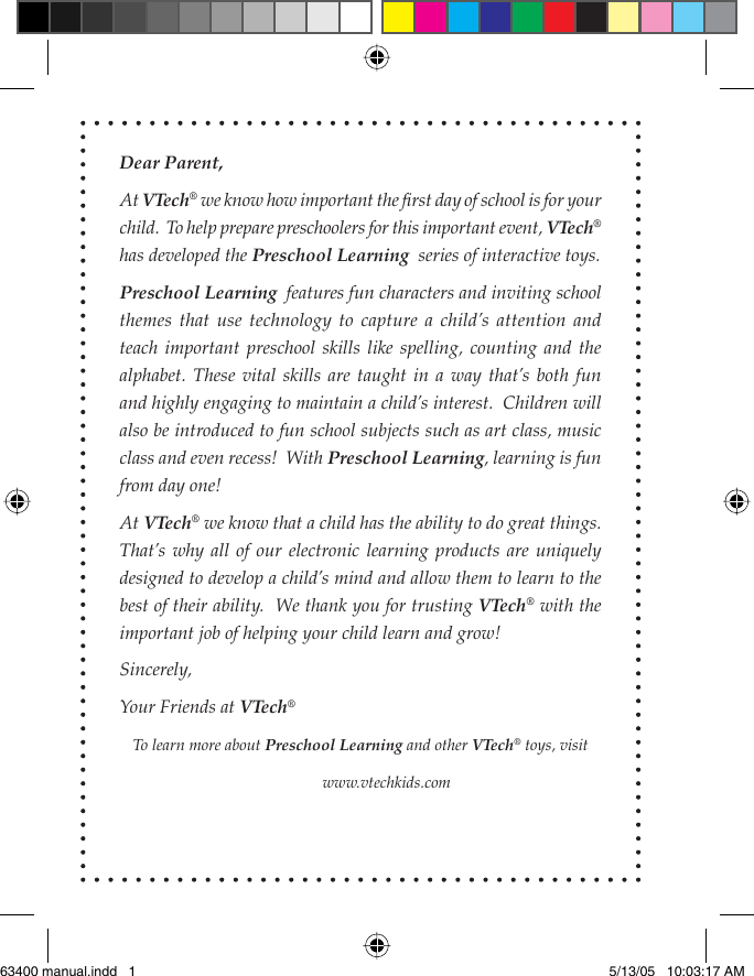 Page 1 of 12 - Vtech Vtech-Write-And-Learn-Lightboard-Owners-Manual- 63400 Manual  Vtech-write-and-learn-lightboard-owners-manual