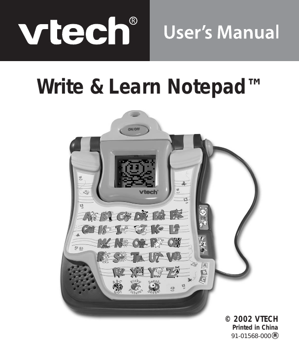 Page 1 of 10 - Vtech Vtech-Write-And-Learn-Notepad-Owners-Manual- 60300 I/M Revise  Vtech-write-and-learn-notepad-owners-manual