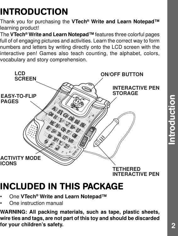 Page 3 of 10 - Vtech Vtech-Write-And-Learn-Notepad-Owners-Manual- 60300 I/M Revise  Vtech-write-and-learn-notepad-owners-manual