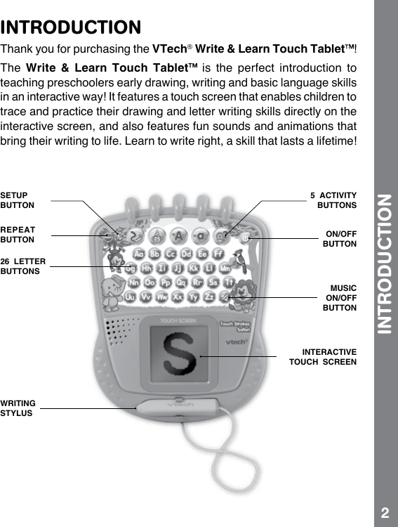 Page 3 of 10 - Vtech Vtech-Write-And-Learn-Touch-Tablet-Owners-Manual-  Vtech-write-and-learn-touch-tablet-owners-manual