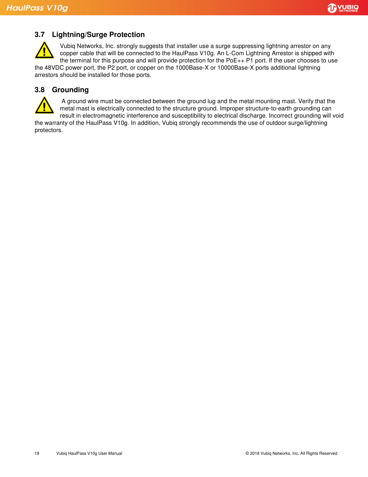 Page 19 of Vubiq Networks V10G-H HaulPass V10g 10 Gbps Ethernet Link User Manual Vubiq