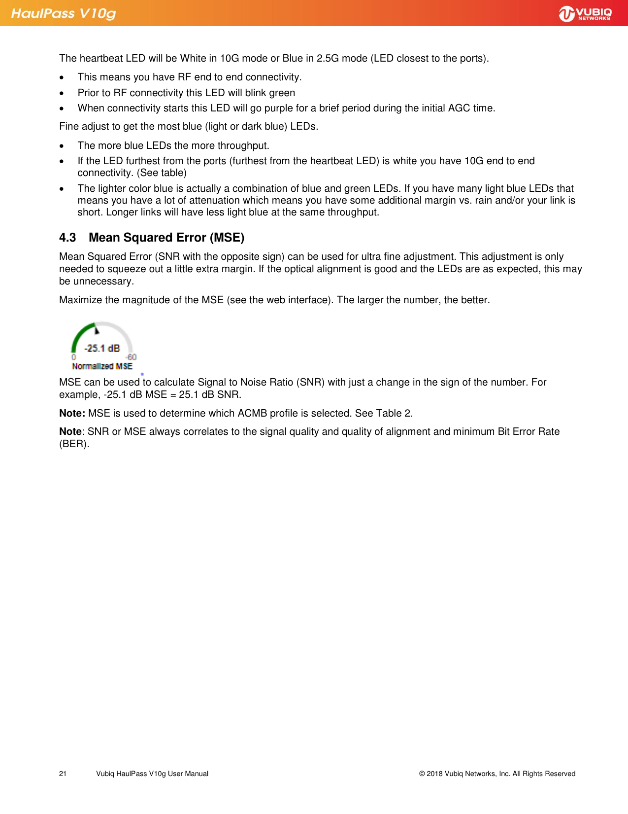 Page 21 of Vubiq Networks V10G-H HaulPass V10g 10 Gbps Ethernet Link User Manual Vubiq