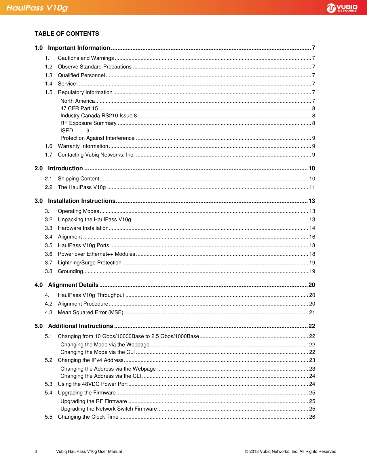 Page 3 of Vubiq Networks V10G-H HaulPass V10g 10 Gbps Ethernet Link User Manual Vubiq