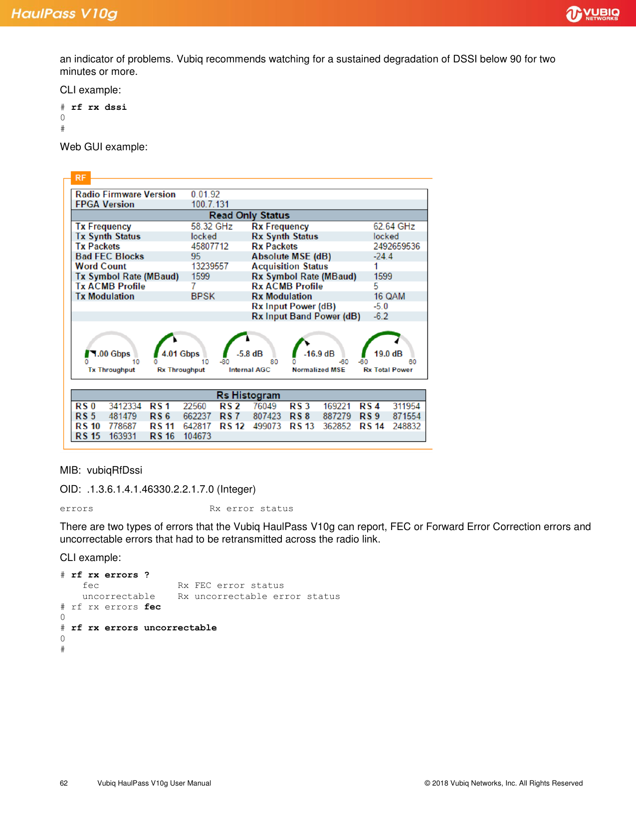 Page 62 of Vubiq Networks V10G-H HaulPass V10g 10 Gbps Ethernet Link User Manual Vubiq