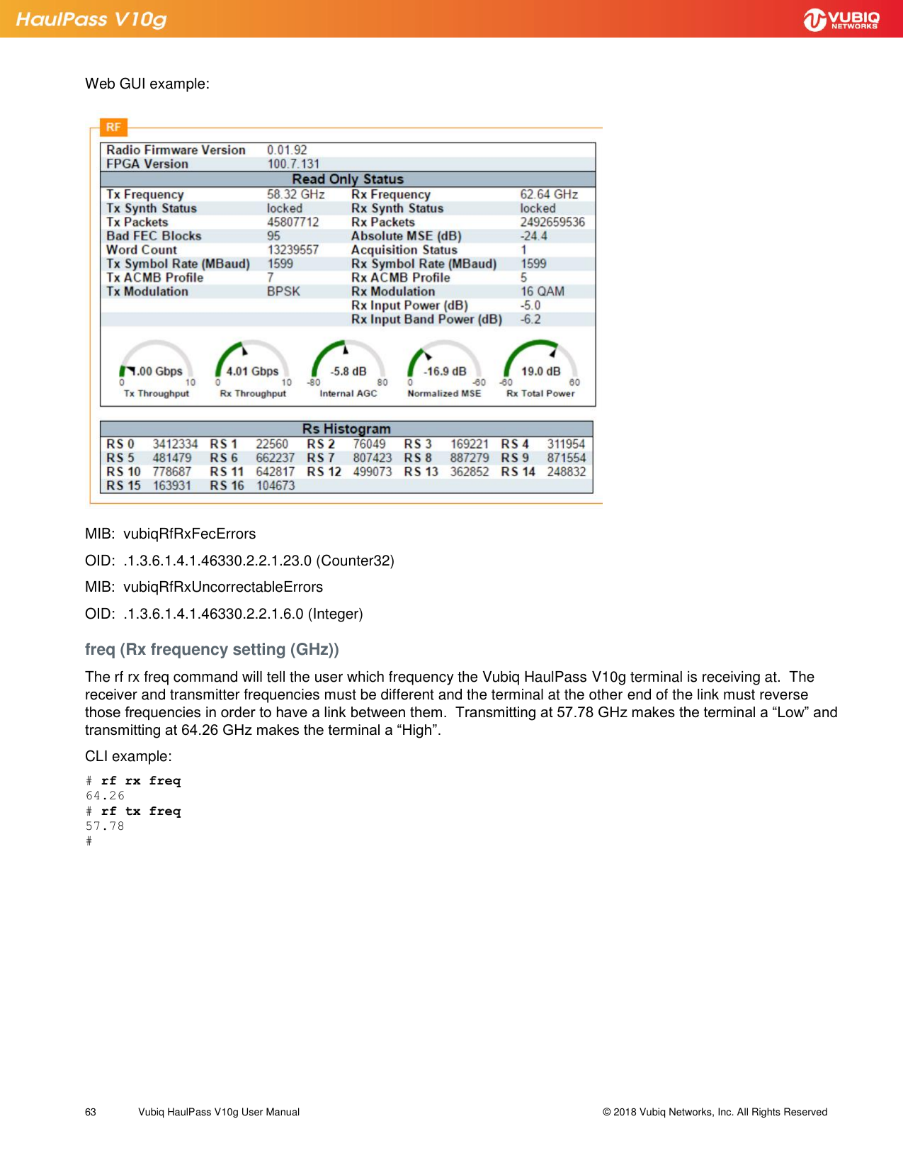 Page 63 of Vubiq Networks V10G-H HaulPass V10g 10 Gbps Ethernet Link User Manual Vubiq