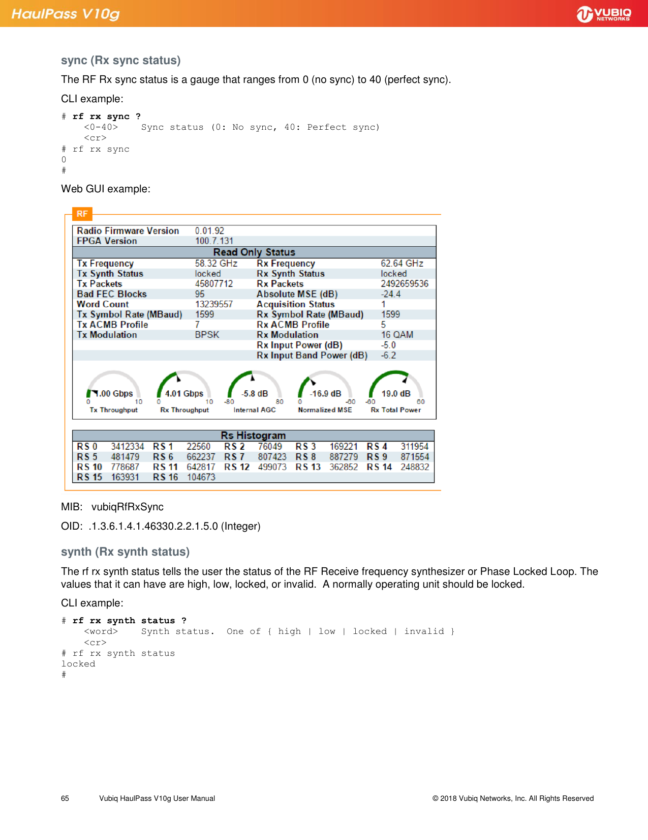 Page 65 of Vubiq Networks V10G-H HaulPass V10g 10 Gbps Ethernet Link User Manual Vubiq