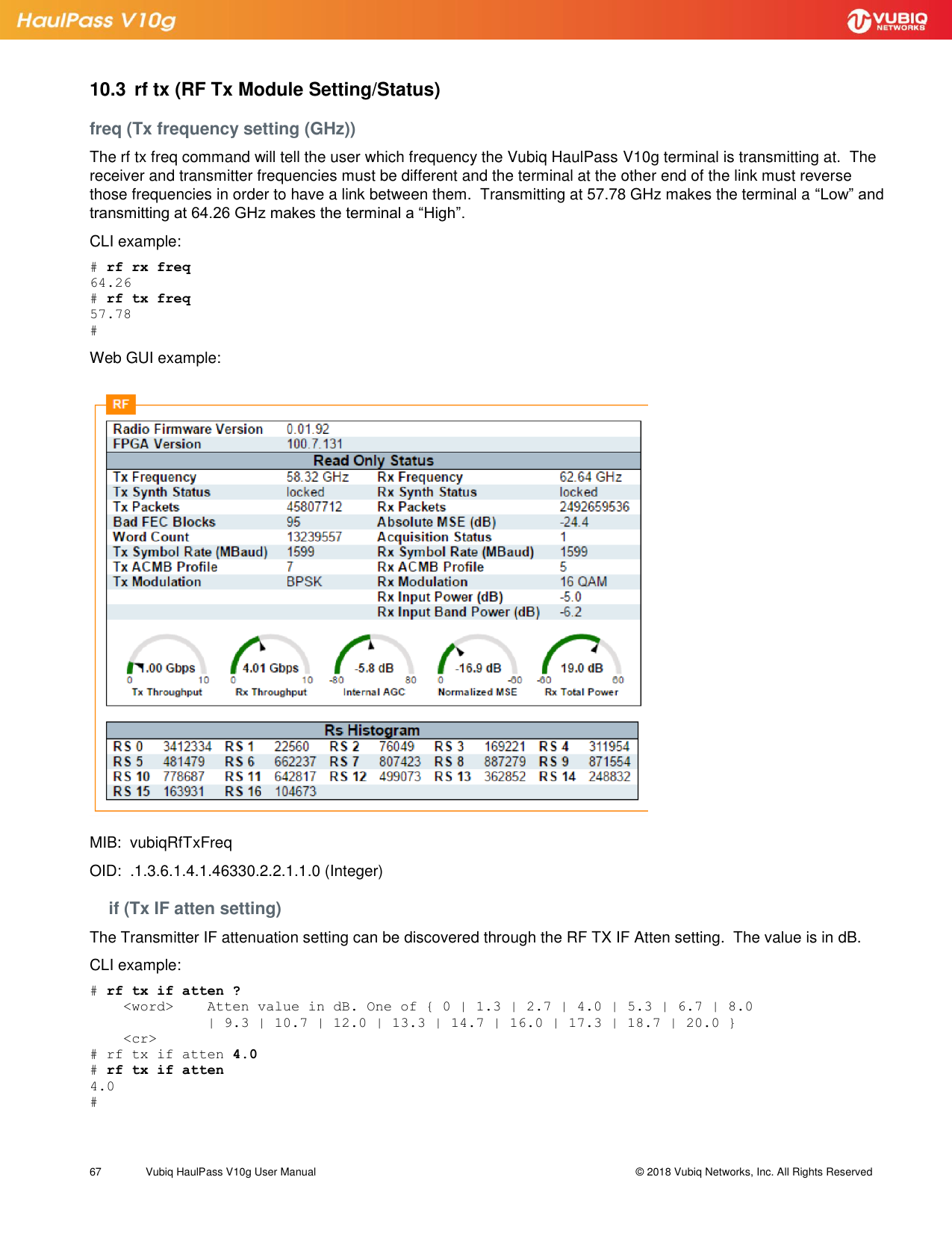 Page 67 of Vubiq Networks V10G-H HaulPass V10g 10 Gbps Ethernet Link User Manual Vubiq