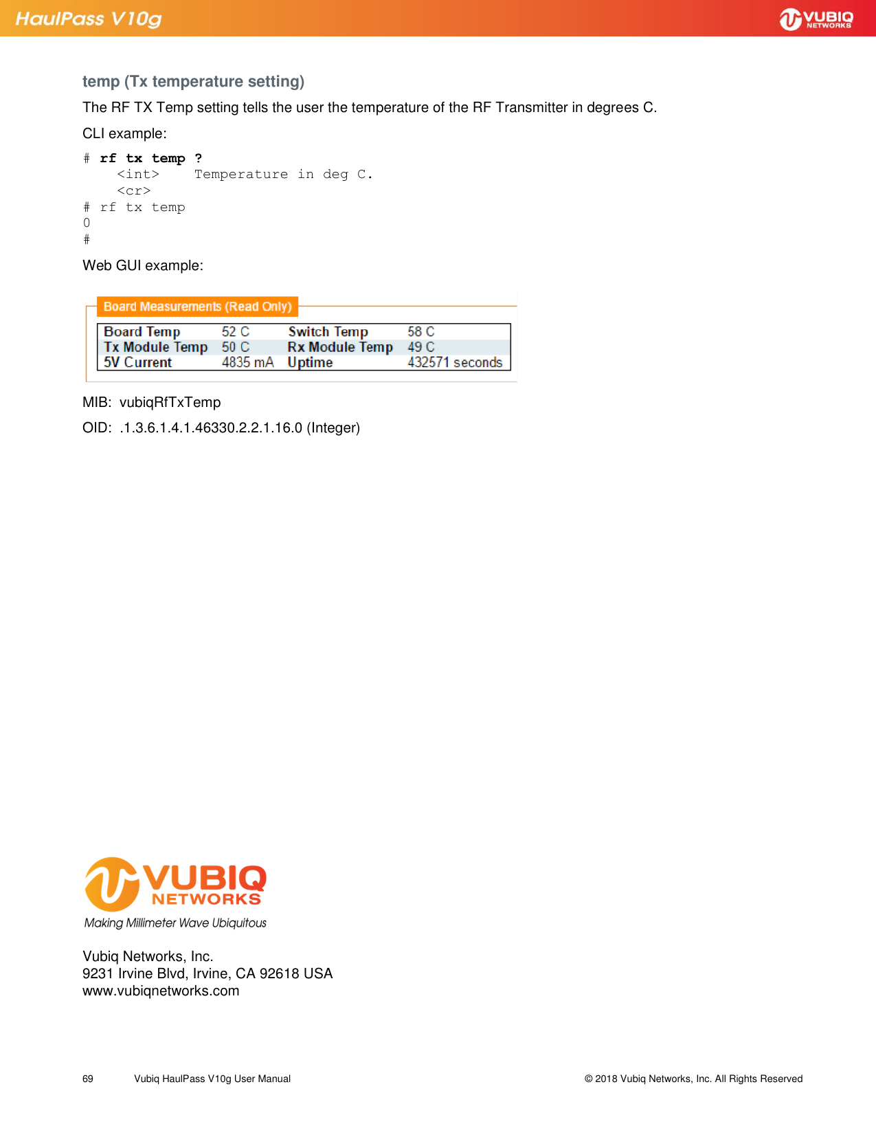 Page 69 of Vubiq Networks V10G-H HaulPass V10g 10 Gbps Ethernet Link User Manual Vubiq