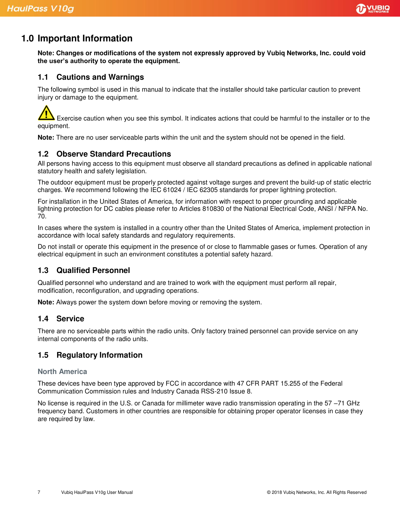 Page 7 of Vubiq Networks V10G-H HaulPass V10g 10 Gbps Ethernet Link User Manual Vubiq