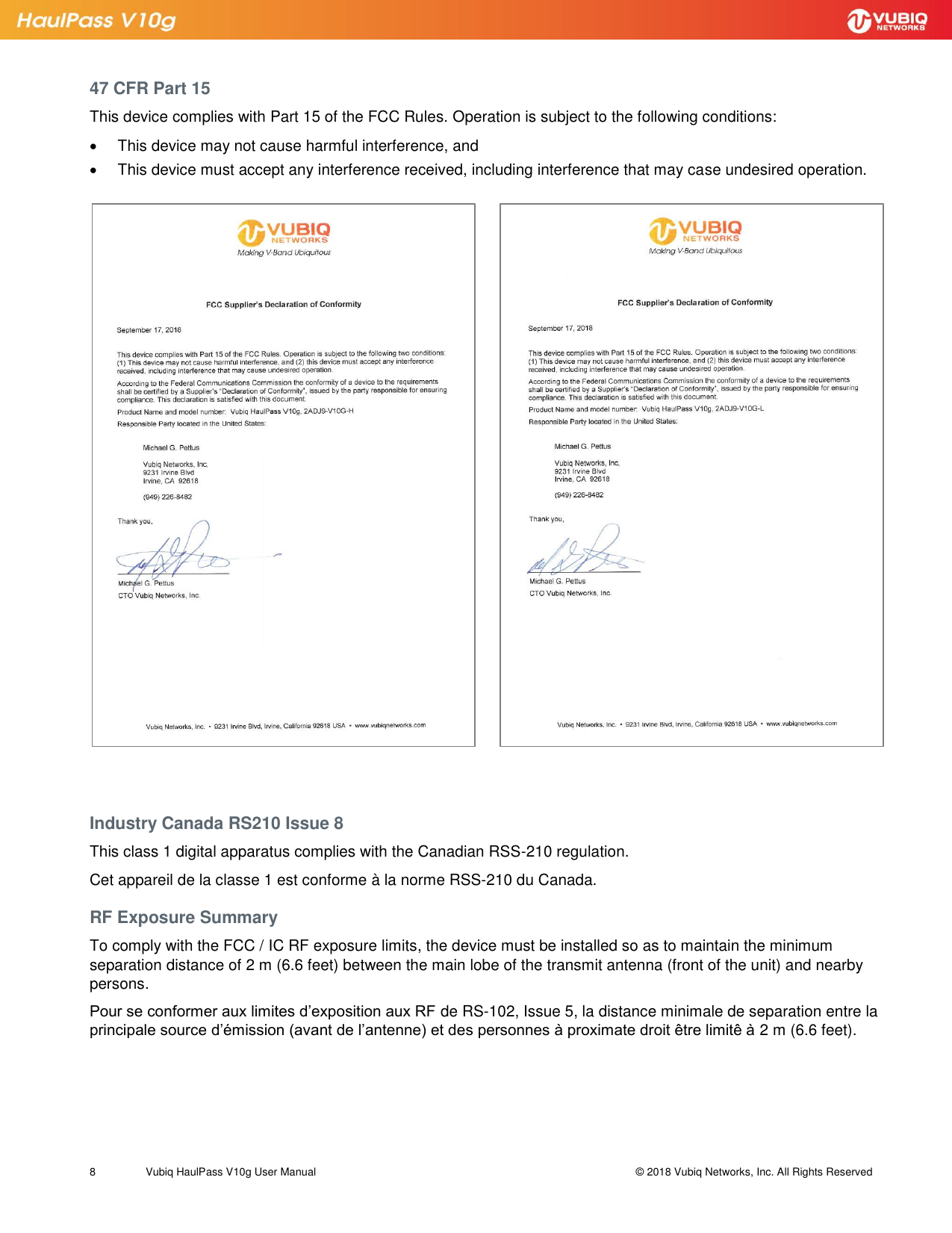 Page 8 of Vubiq Networks V10G-H HaulPass V10g 10 Gbps Ethernet Link User Manual Vubiq