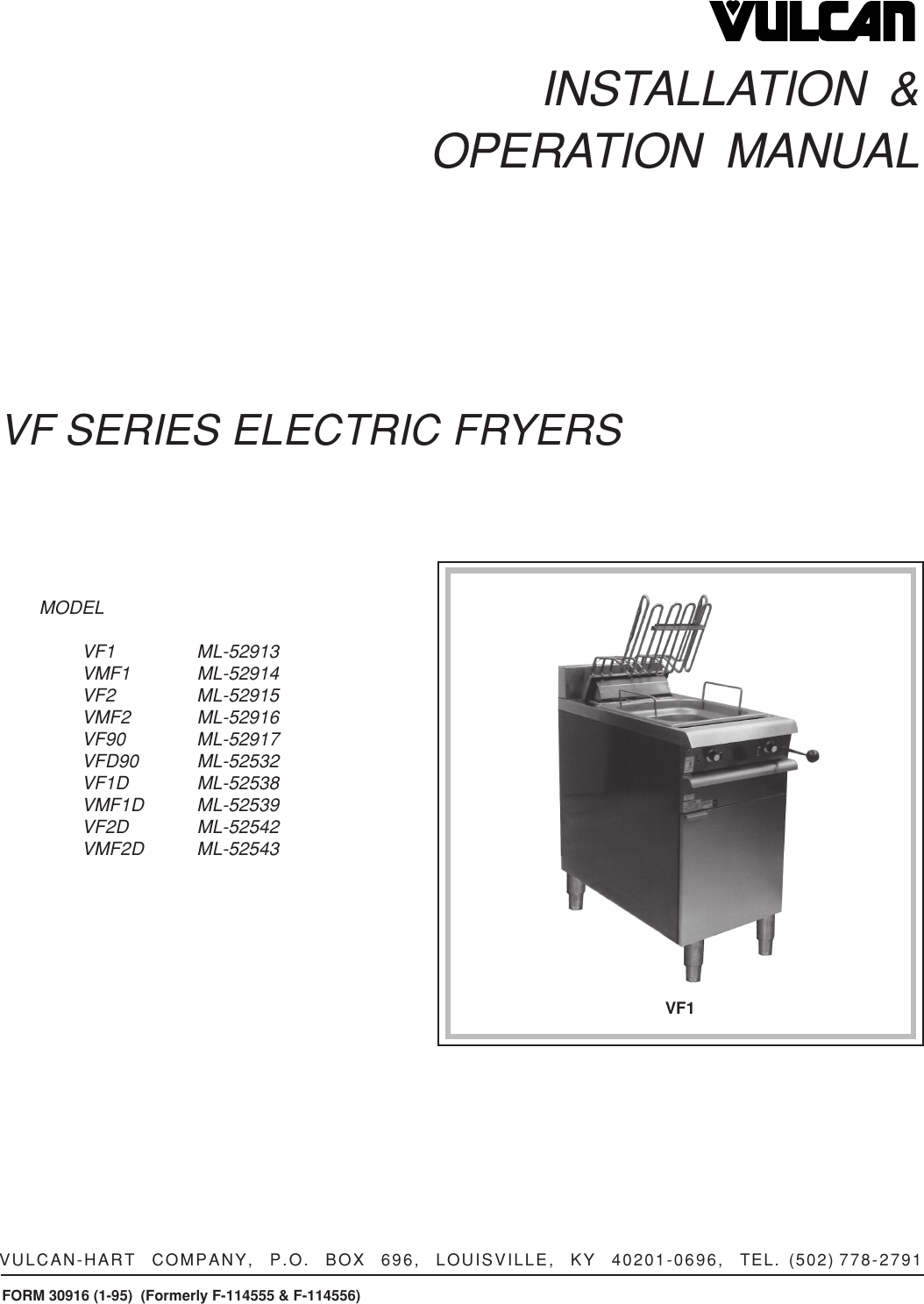 Page 1 of 12 - Vulcan-Hart Vulcan-Hart-Vf1-Ml-52913-Users-Manual-  Vulcan-hart-vf1-ml-52913-users-manual