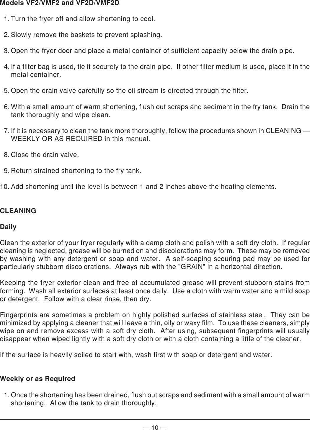 Page 10 of 12 - Vulcan-Hart Vulcan-Hart-Vf1-Ml-52913-Users-Manual-  Vulcan-hart-vf1-ml-52913-users-manual