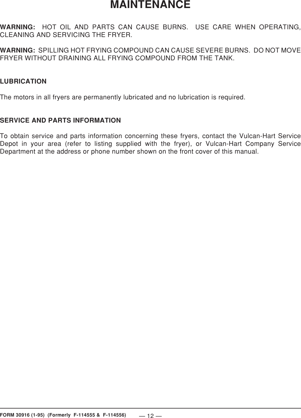 Page 12 of 12 - Vulcan-Hart Vulcan-Hart-Vf1-Ml-52913-Users-Manual-  Vulcan-hart-vf1-ml-52913-users-manual