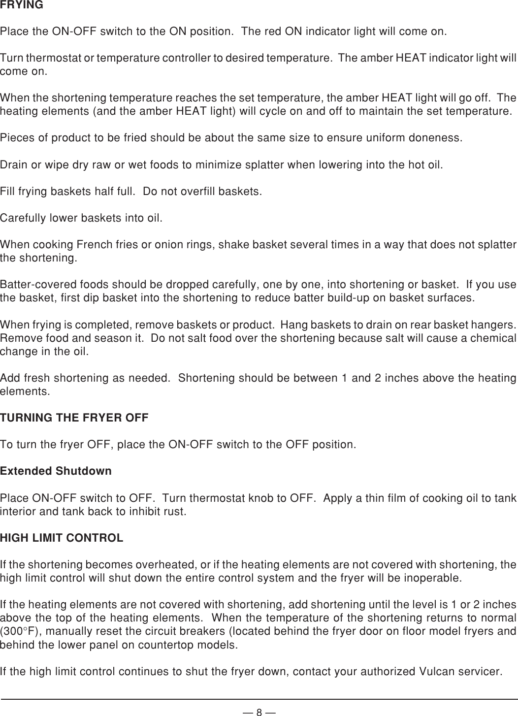 Page 8 of 12 - Vulcan-Hart Vulcan-Hart-Vf1-Ml-52913-Users-Manual-  Vulcan-hart-vf1-ml-52913-users-manual