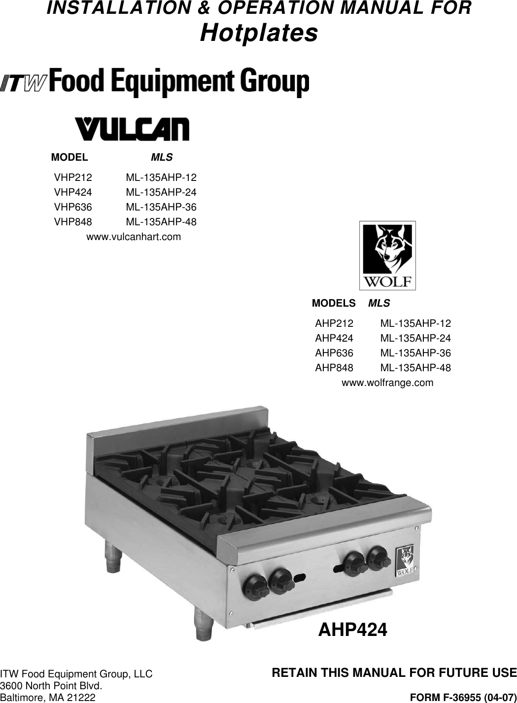 Page 1 of 6 - Vulcan-Materials Vulcan-Materials-Vhp212-Ml-135Ahp-12-Users-Manual AHP-VHP - O&I Manual _04-07_