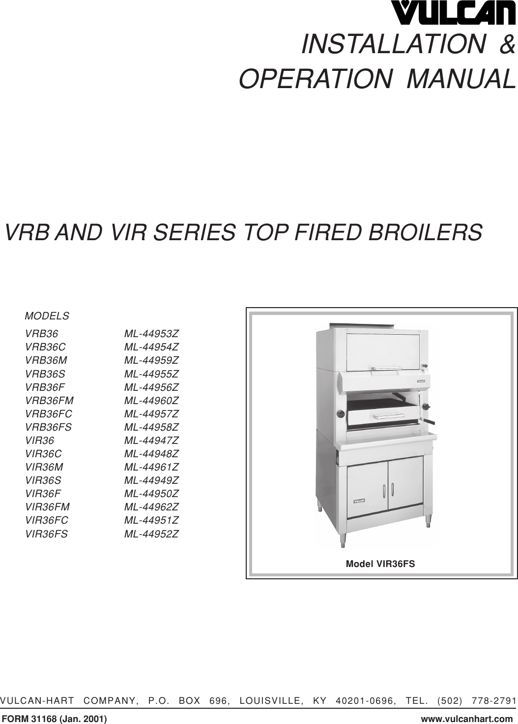 Page 1 of 8 - Vulcan-Materials Vulcan-Materials-Vrb36-Ml-44953Z-Users-Manual- F-31168_VRB_VIR Broilers.pm65  Vulcan-materials-vrb36-ml-44953z-users-manual