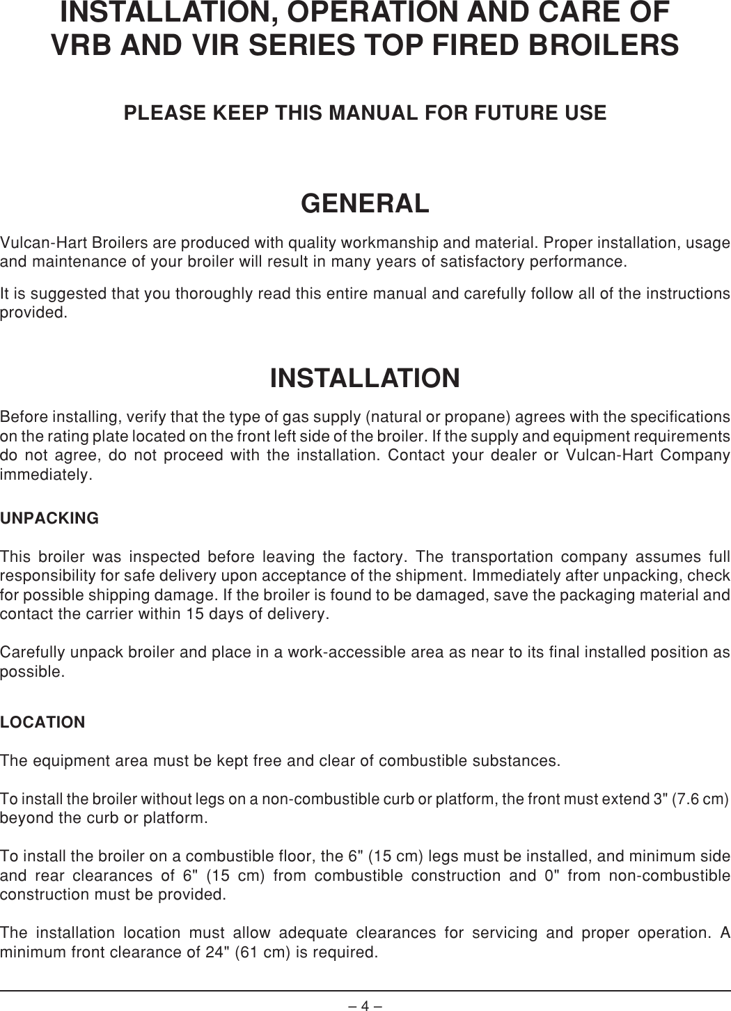 Page 4 of 8 - Vulcan-Materials Vulcan-Materials-Vrb36-Ml-44953Z-Users-Manual- F-31168_VRB_VIR Broilers.pm65  Vulcan-materials-vrb36-ml-44953z-users-manual
