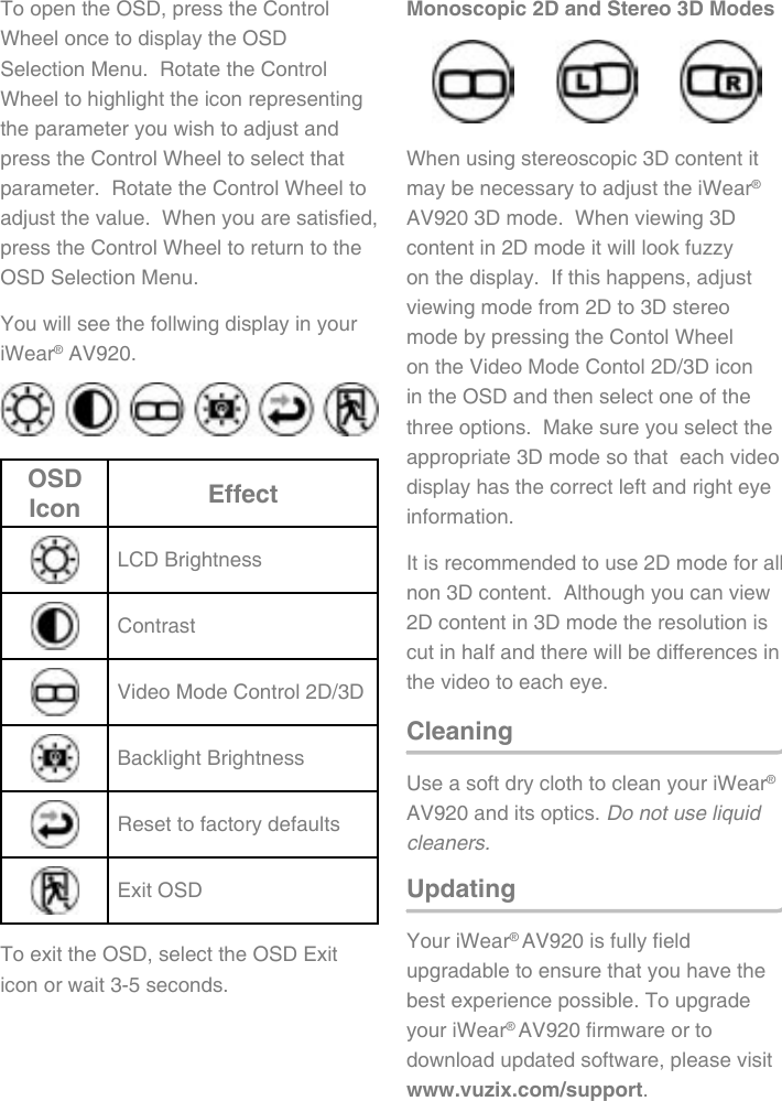 Page 7 of 12 - Vuzix Vuzix-Iwear-Av920-Users-Manual- AV920_manual_English_  Vuzix-iwear-av920-users-manual