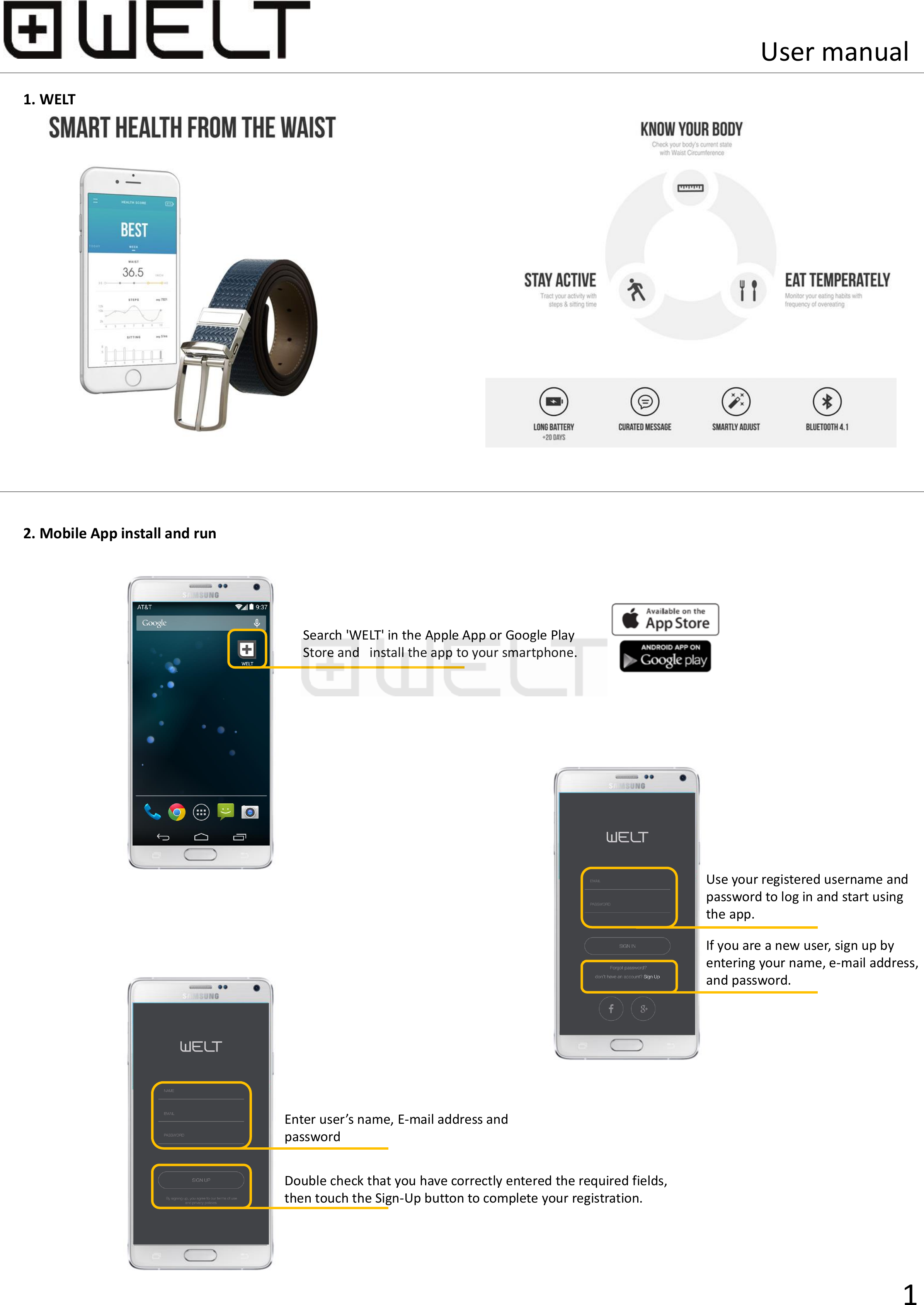 Welt Welt B01 Welt Smart Belt User Manual
