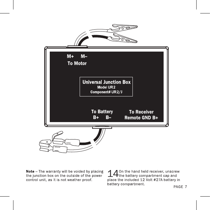 To ReceiverRemote GND B+To BatteryB+     B–M+     M–To Motor