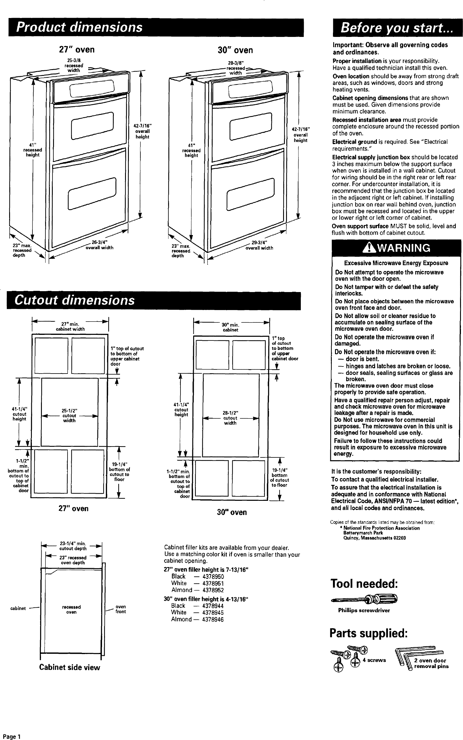 Page 2 of 5 - WHIRLPOOL  Built In Oven, Electric With Microwave Manual L0523347