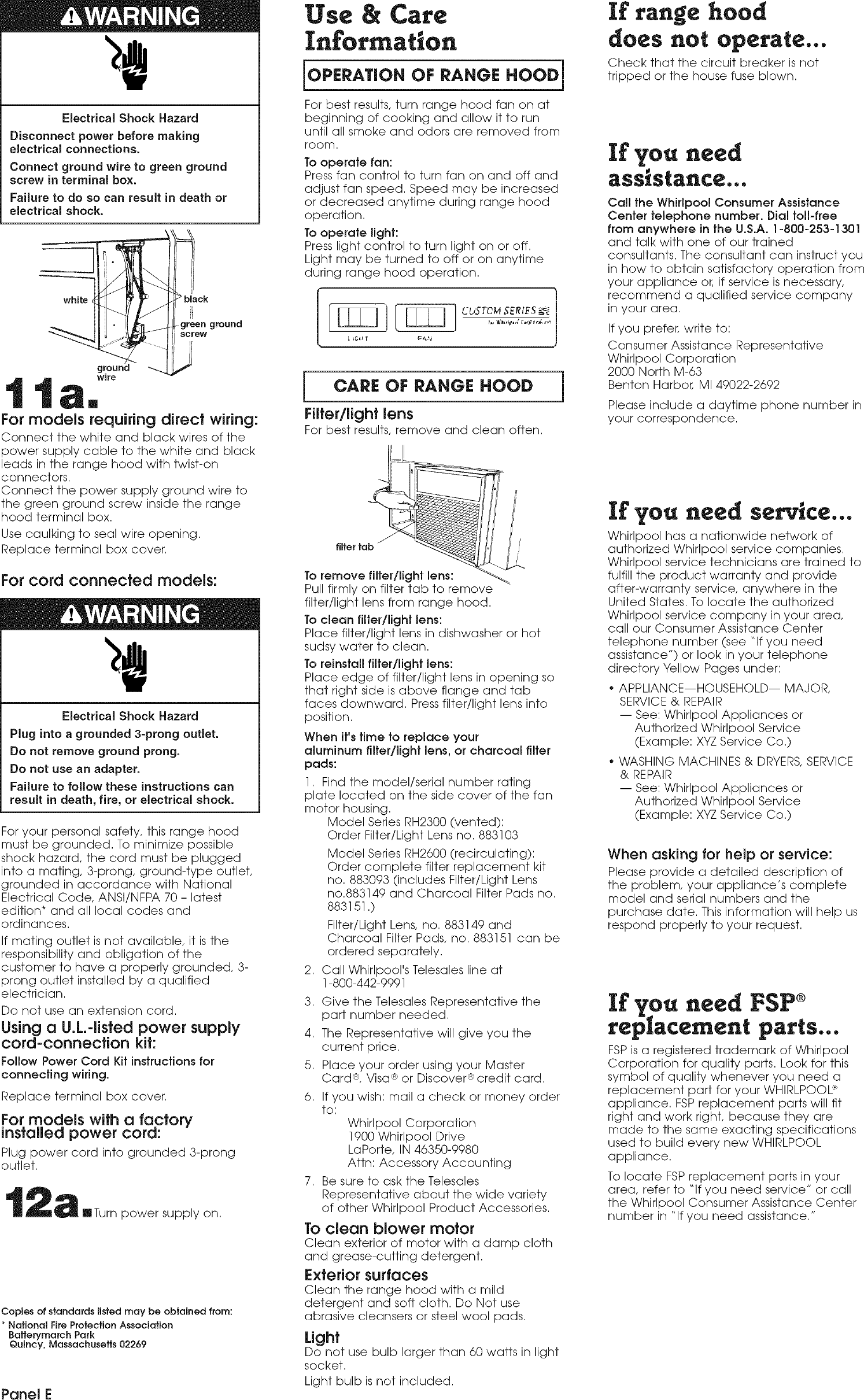Page 6 of 7 - WHIRLPOOL  Range Hood Manual L0604813