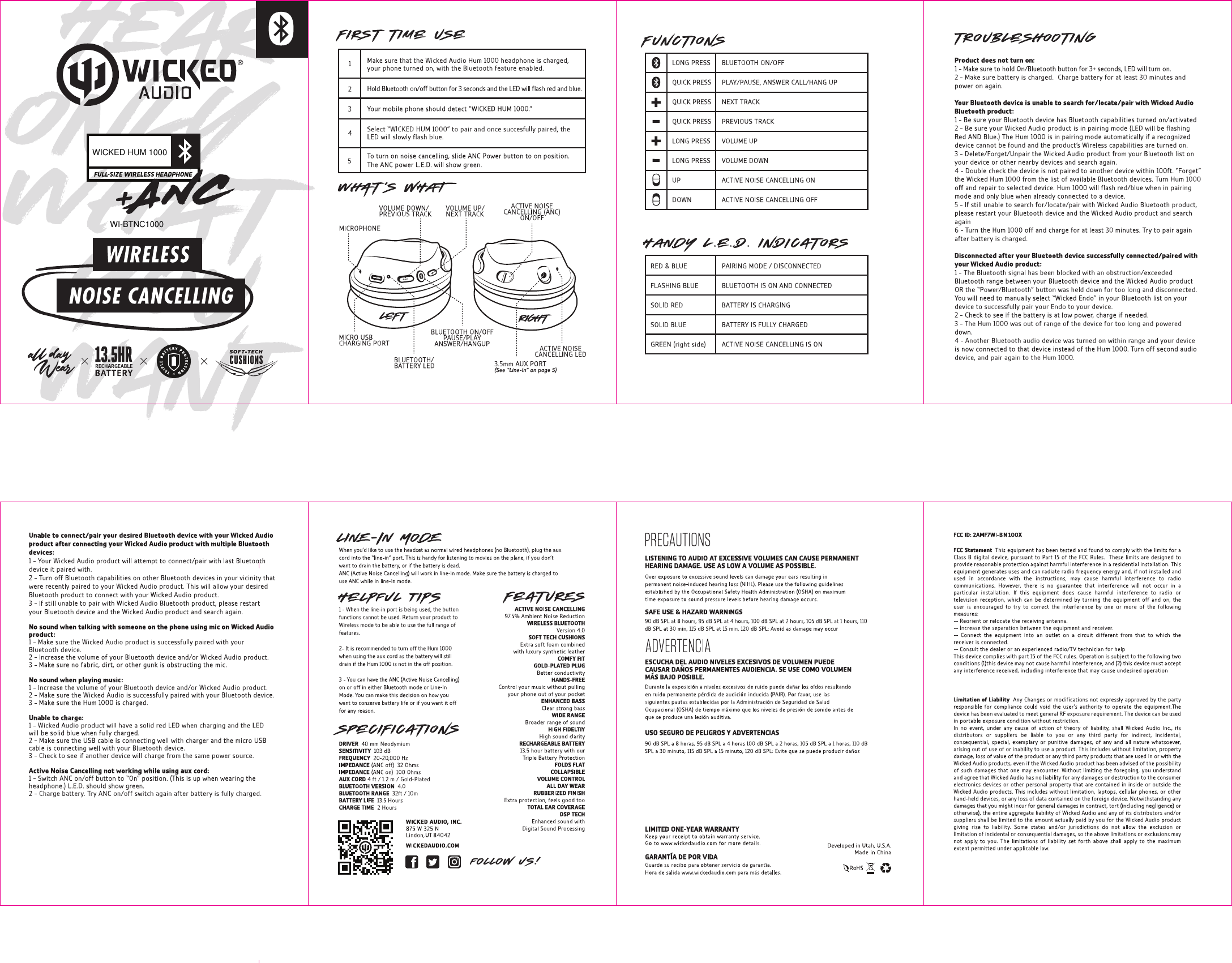 Page 1 of WICKED AUDIO WI-BN100X WICKED HUM 1000 User Manual Hum1000 Booklet OL2