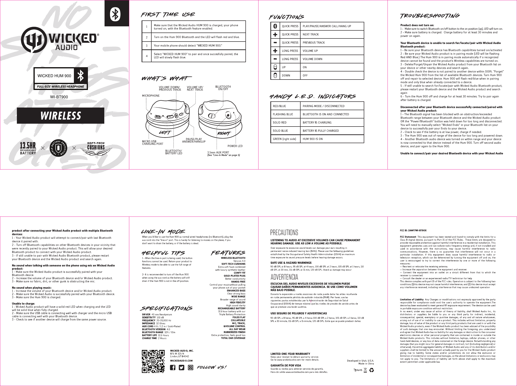 Page 1 of WICKED AUDIO WI-BT90X WICKED HUM 900 User Manual Hum900 Booklet OL2