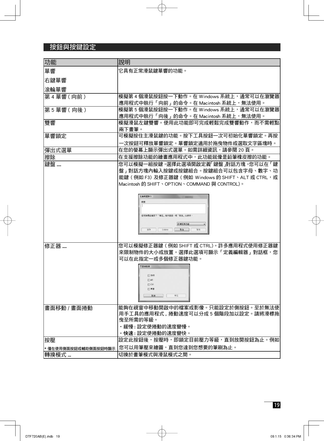  19   按鈕與按鍵設定  按鈕與按鍵設定                                                   快速   