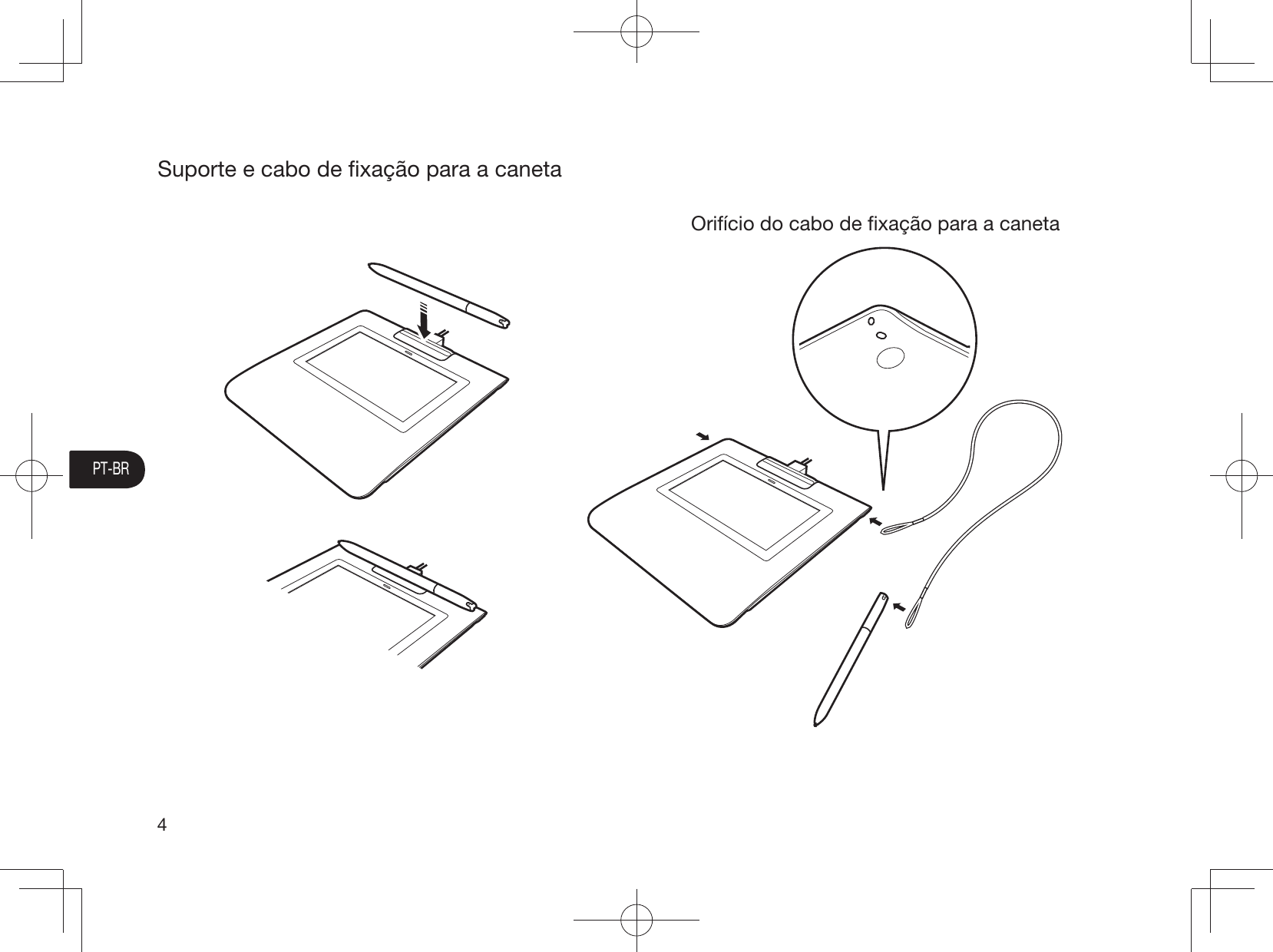 PT-BR4Suporte e cabo de ﬁxação para a canetaOrifício do cabo de ﬁxação para a caneta